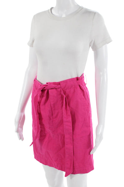 J Crew Women A-Line Wrap Skirt Pink Linen-Cotton Short Size 2