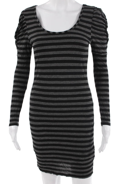 Reiss Women Bodycon Dress Black Long Sleeve Striped Viscose Round Neck Size S