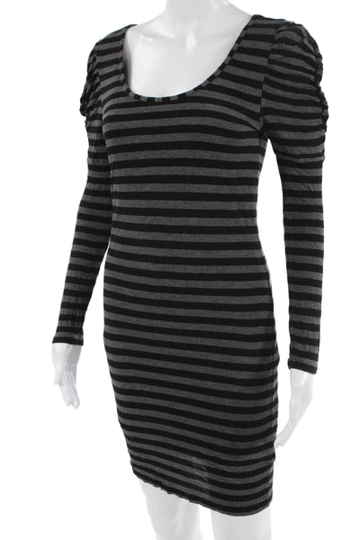 Reiss Women Bodycon Dress Black Long Sleeve Striped Viscose Round Neck Size S