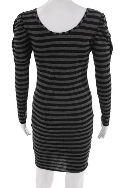 Reiss Women Bodycon Dress Black Long Sleeve Striped Viscose Round Neck Size S