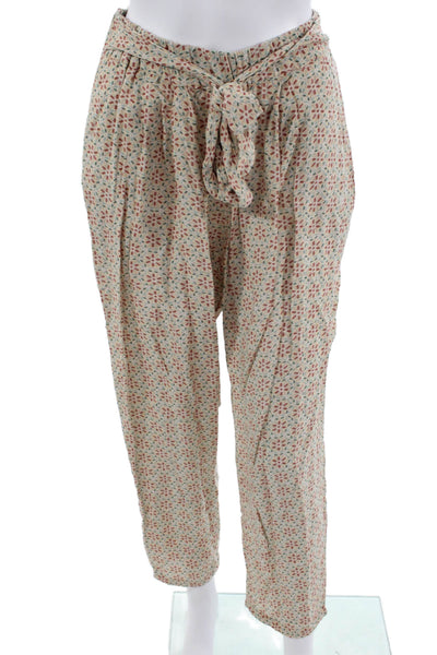 Diza Gabo Women Paperbag Pants Beige 100% Cotton Geometric Drawstring Size S