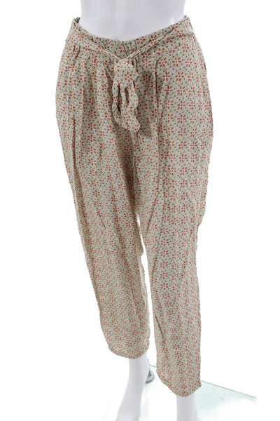 Diza Gabo Women Paperbag Pants Beige 100% Cotton Geometric Drawstring Size S