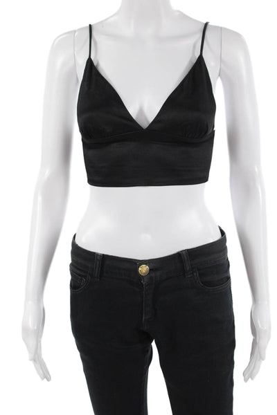 Zara Women Cropped Camisole Black V-Neck Sleeveless 90s Polyester Size XS