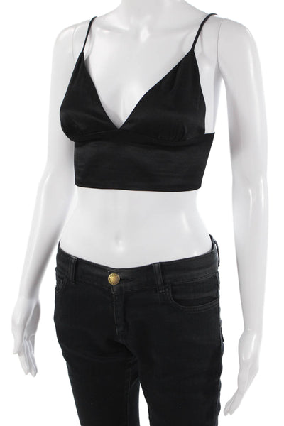 Zara Women Cropped Camisole Black V-Neck Sleeveless 90s Polyester Size XS