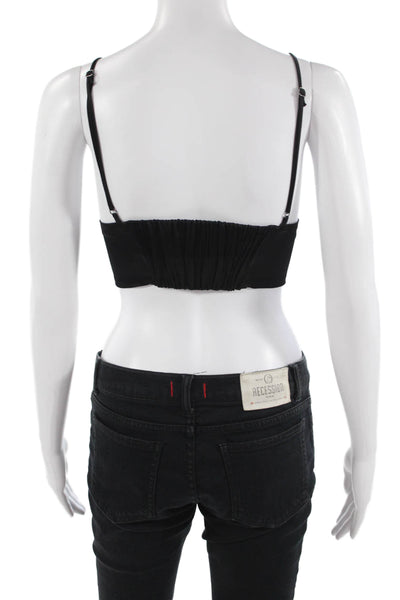 Zara Women Cropped Camisole Black V-Neck Sleeveless 90s Polyester Size XS