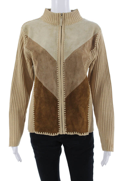 Designers Studio Unisex Beige Full Zip Sweater Mock Neck Long Sleeve Size M