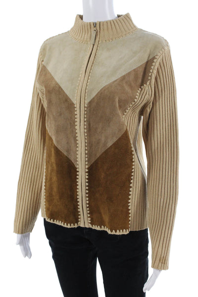 Designers Studio Unisex Beige Full Zip Sweater Mock Neck Long Sleeve Size M