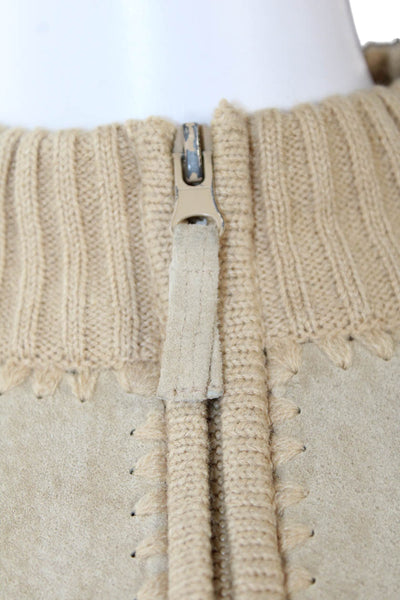 Designers Studio Unisex Beige Full Zip Sweater Mock Neck Long Sleeve Size M