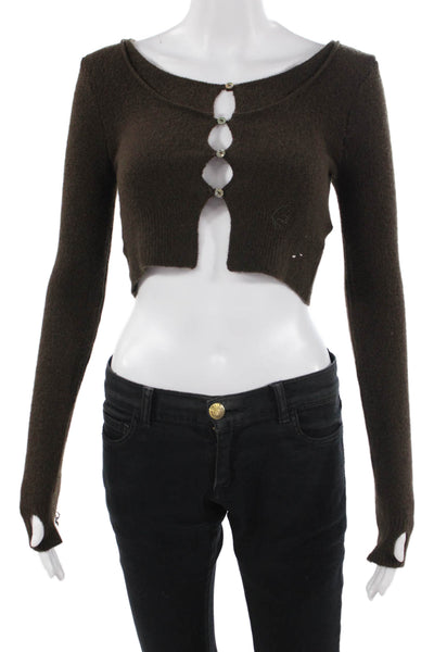Zara Womens Brown Button Round Neck Cardigan Long Sleeve Size S