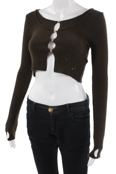 Zara Womens Brown Button Round Neck Cardigan Long Sleeve Size S