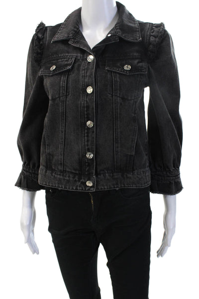 Generation Love Women Black 100% Cotton Collared 3/4 Sleeve Jacket Size M