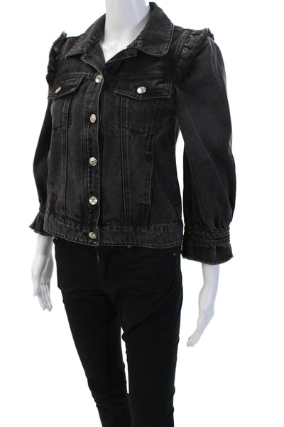 Generation Love Women Black 100% Cotton Collared 3/4 Sleeve Jacket Size M