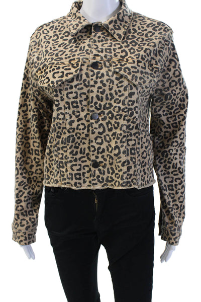 DL1961 Women Beige Animal Print Collared Button Long Sleeve Jacket Size S