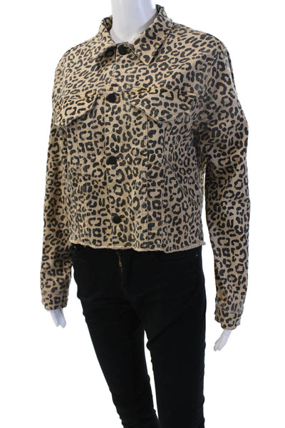 DL1961 Women Beige Animal Print Collared Button Long Sleeve Jacket Size S