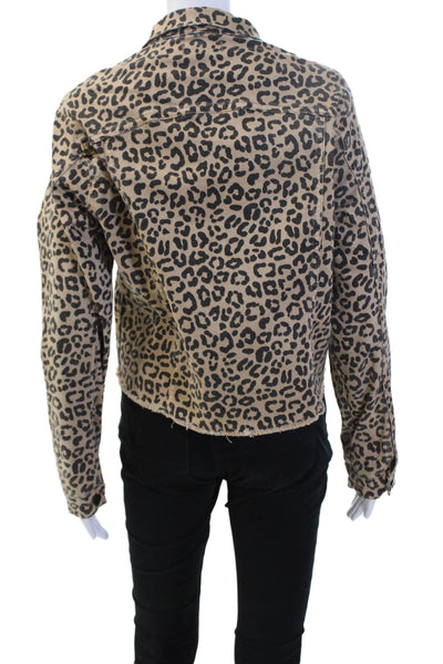 DL1961 Women Beige Animal Print Collared Button Long Sleeve Jacket Size S
