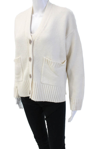 The Drop Women Cardigan White V-Neck Button Acrylic Polyester Size XS