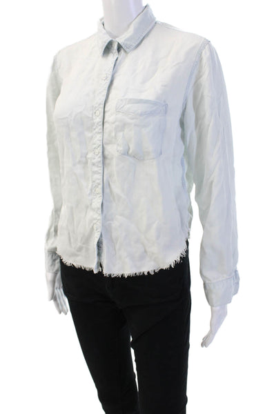 Rails Womens Light Blue Collared Button-Up Lyocell Blouse Long Sleeve Size S
