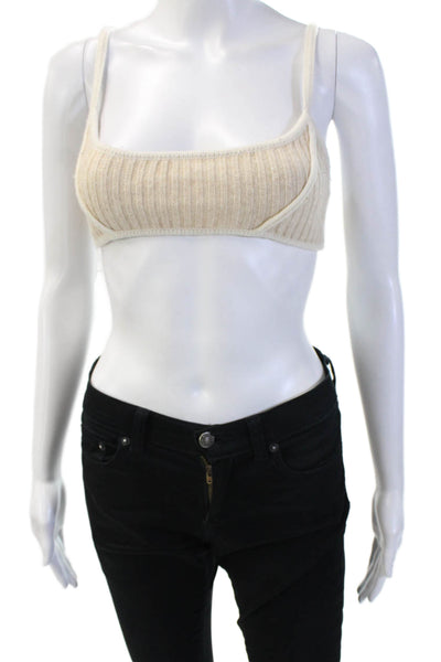 Guizio Women Crop Top Beige Sleeveless Round Neck Wool Blend Size S