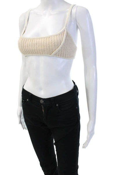 Guizio Women Crop Top Beige Sleeveless Round Neck Wool Blend Size S