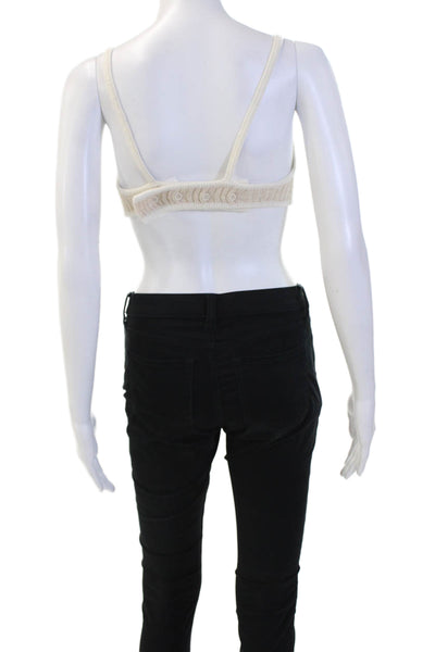 Guizio Women Crop Top Beige Sleeveless Round Neck Wool Blend Size S