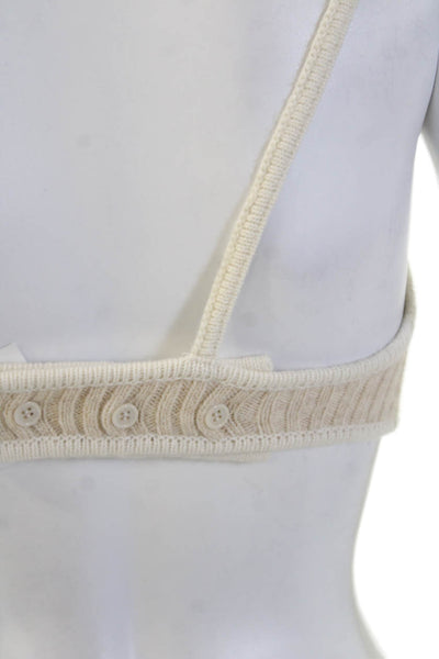 Guizio Women Crop Top Beige Sleeveless Round Neck Wool Blend Size S