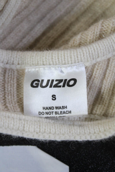 Guizio Women Crop Top Beige Sleeveless Round Neck Wool Blend Size S