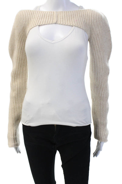 Guizio Womens Beige Striped Cashmere Wool Sweater Long Sleeve Size XS