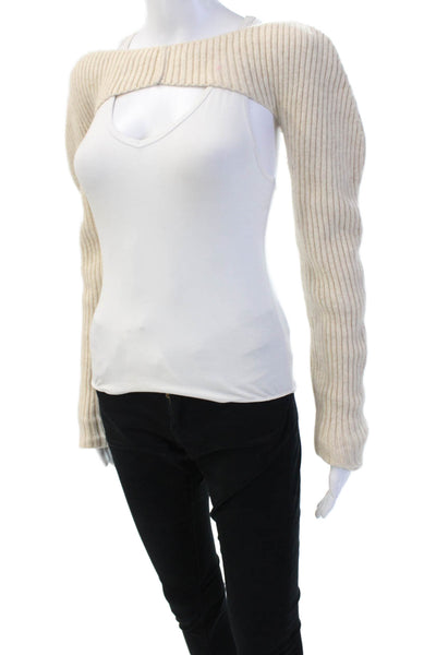Guizio Womens Beige Striped Cashmere Wool Sweater Long Sleeve Size XS
