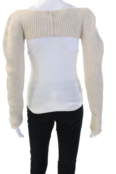 Guizio Womens Beige Striped Cashmere Wool Sweater Long Sleeve Size XS
