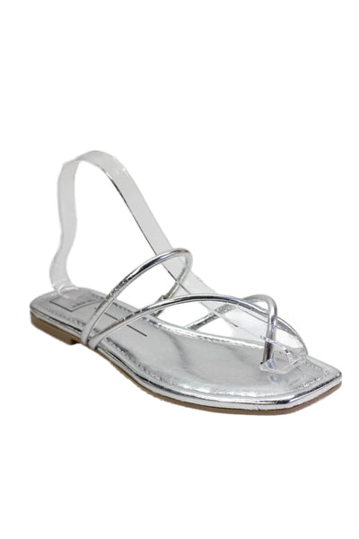 Dolce Vita Womens Metallic Leather Strappy Slide Sandals Silver Size 8