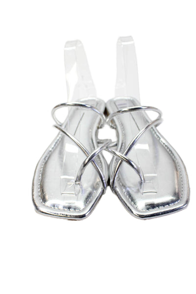Dolce Vita Womens Metallic Leather Strappy Slide Sandals Silver Size 8