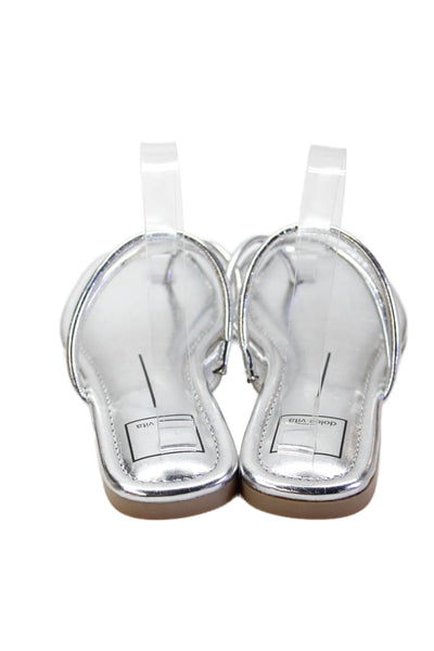 Dolce Vita Womens Metallic Leather Strappy Slide Sandals Silver Size 8