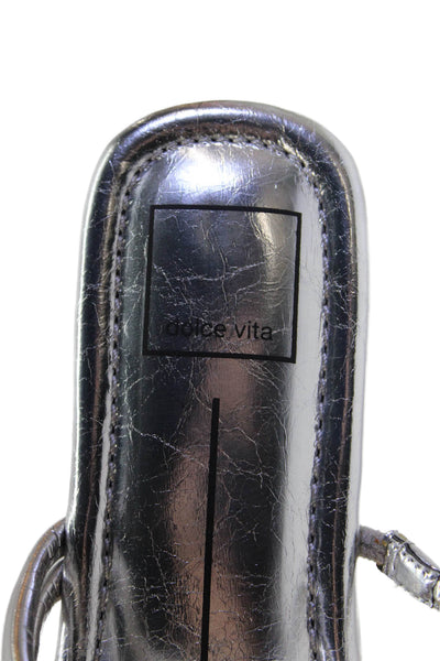 Dolce Vita Womens Metallic Leather Strappy Slide Sandals Silver Size 8