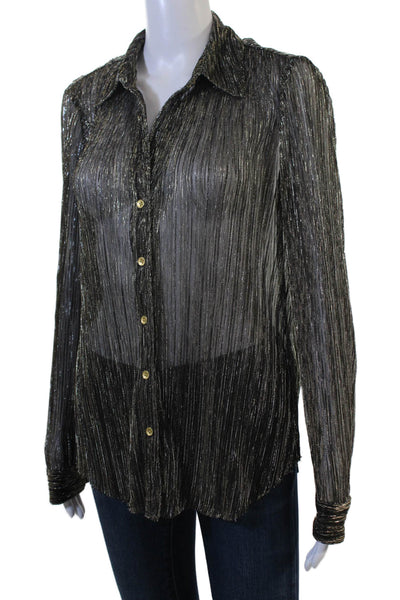 L'Agence Womens Collared Striped Black Button-Up Blouse 80s Polyester Size M