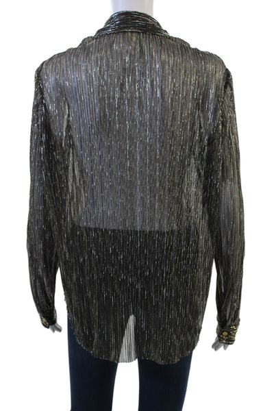 L'Agence Womens Collared Striped Black Button-Up Blouse 80s Polyester Size M