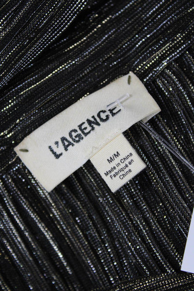 L'Agence Womens Collared Striped Black Button-Up Blouse 80s Polyester Size M