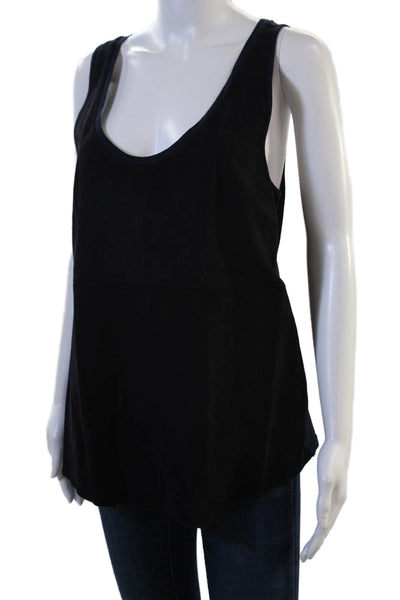 J Crew Women Black Leather Basic Tank Sleeveless Round Neck Size L