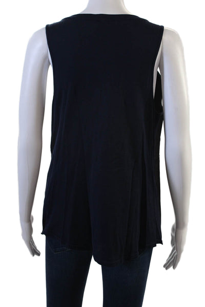 J Crew Women Black Leather Basic Tank Sleeveless Round Neck Size L