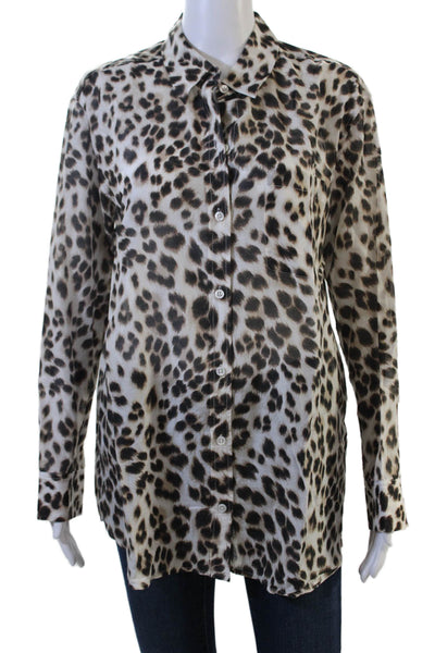 Equipment Femme Women Beige Animal Print Button-Up Long Sleeve Blouse Size M
