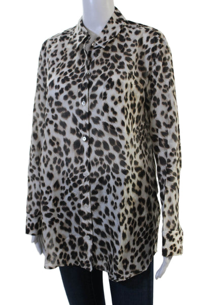 Equipment Femme Women Beige Animal Print Button-Up Long Sleeve Blouse Size M