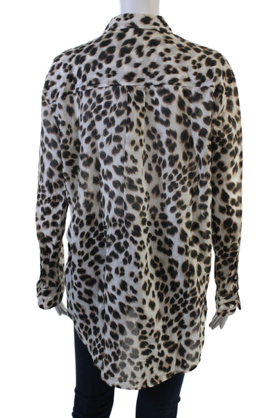 Equipment Femme Women Beige Animal Print Button-Up Long Sleeve Blouse Size M