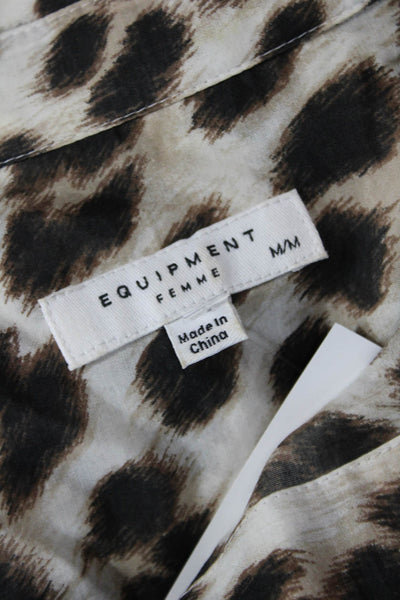 Equipment Femme Women Beige Animal Print Button-Up Long Sleeve Blouse Size M