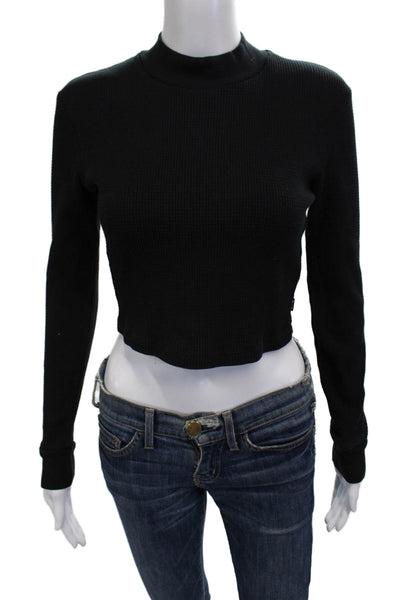 TNA Women Cropped Mock Neck Long Sleeve Black Top Size M