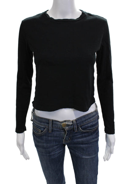 Amo Women Cropped Black Crewneck Long Sleeve T-Shirt 90s Size XS