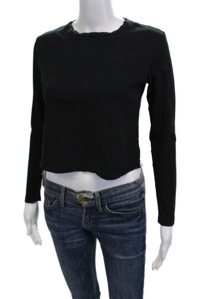 Amo Women Cropped Black Crewneck Long Sleeve T-Shirt 90s Size XS