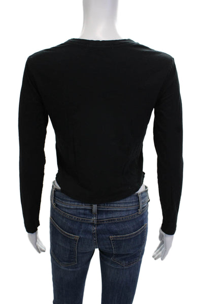 Amo Women Cropped Black Crewneck Long Sleeve T-Shirt 90s Size XS
