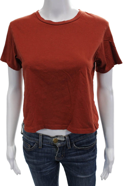 Amo Women Cropped Basic Brown T-Shirt Crew Neck Short Sleeve Size S