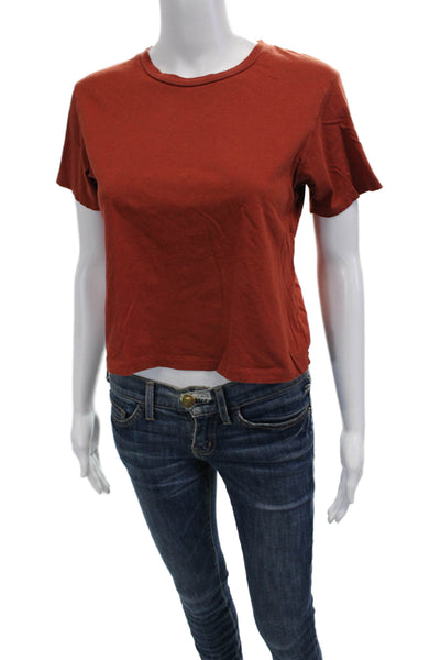 Amo Women Cropped Basic Brown T-Shirt Crew Neck Short Sleeve Size S