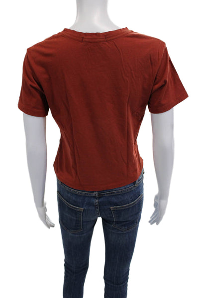Amo Women Cropped Basic Brown T-Shirt Crew Neck Short Sleeve Size S