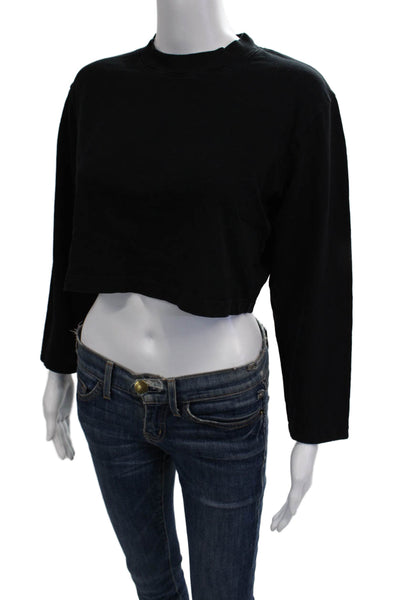Cotton Citizen Womens Cropped Black Cotton Blend T-Shirt Long Sleeve Size XS